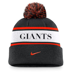 San Francisco Giants Team Stripe Peak Cuffed Knit Hat with Pom Black