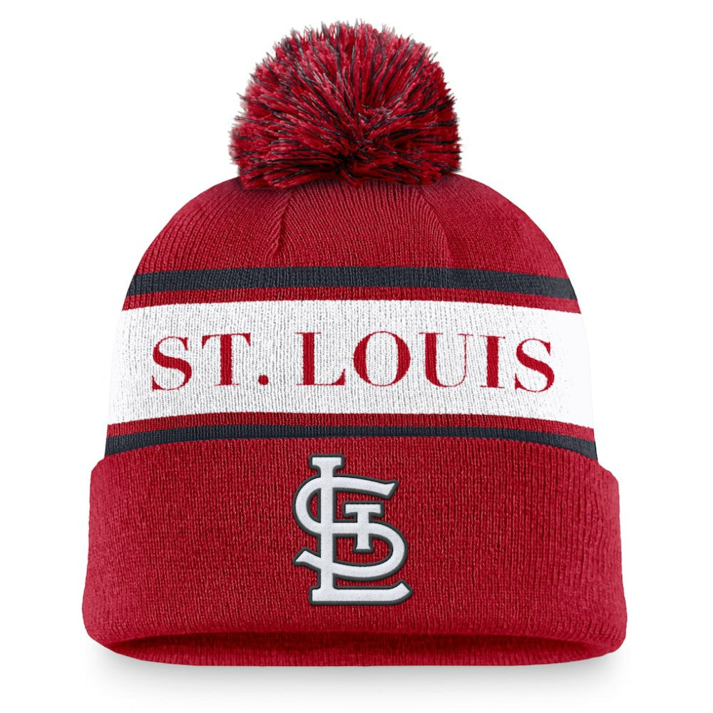 St. Louis Cardinals Team Stripe Peak Cuffed Knit Hat with Pom Red