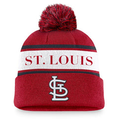 St. Louis Cardinals Team Stripe Peak Cuffed Knit Hat with Pom Red
