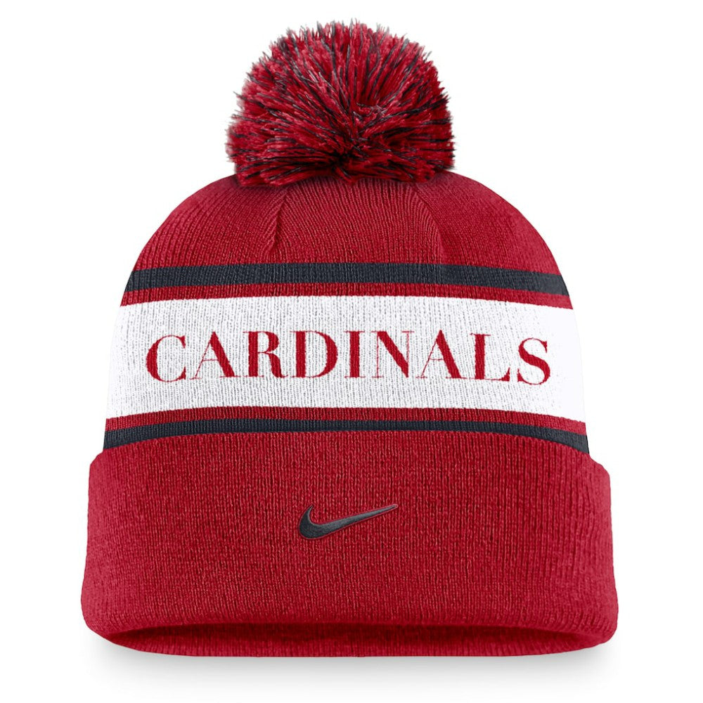 St. Louis Cardinals Team Stripe Peak Cuffed Knit Hat with Pom Red