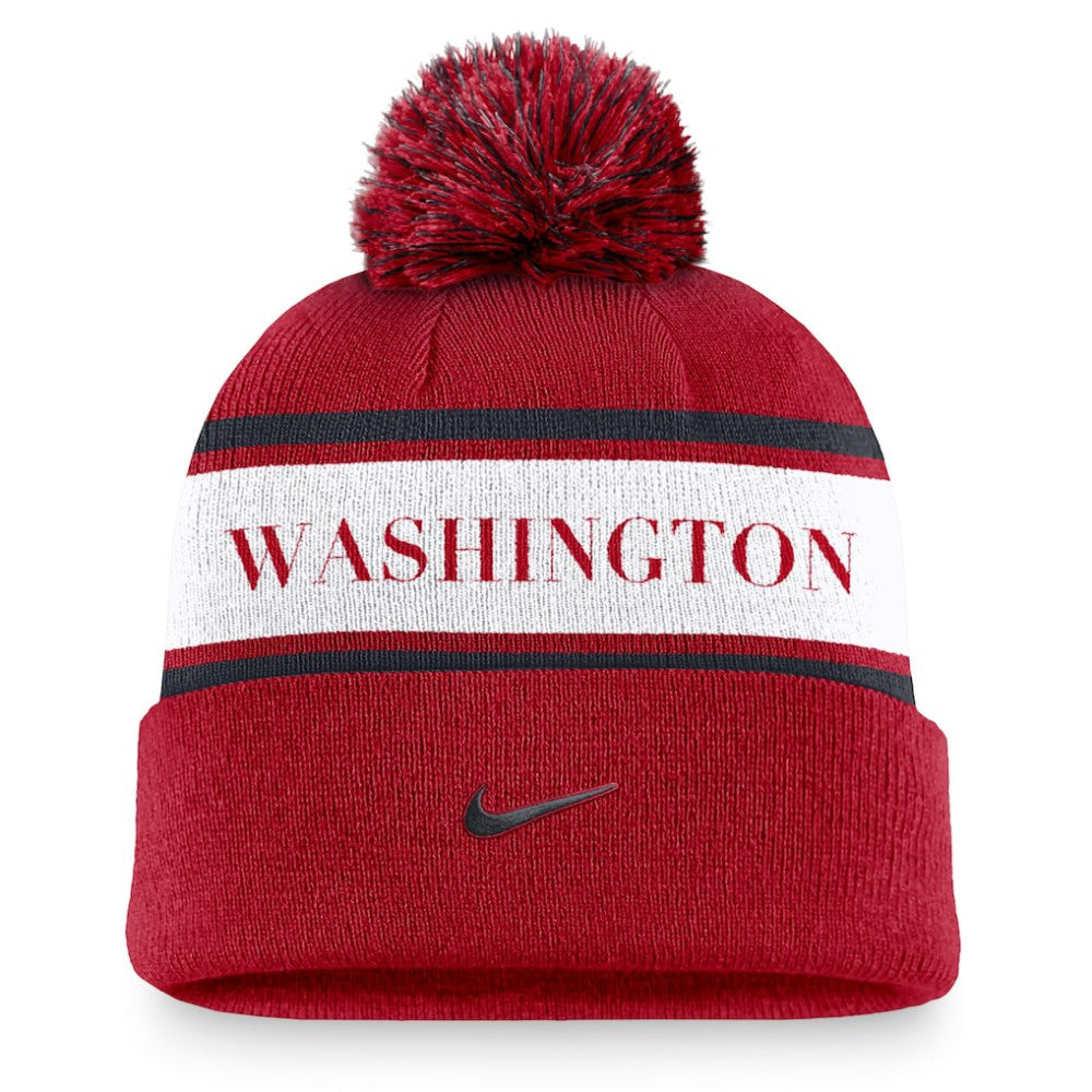 Washington Nationals Team Stripe Peak Cuffed Knit Hat with Pom Red