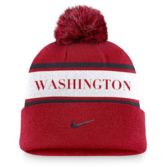 Washington Nationals Team Stripe Peak Cuffed Knit Hat with Pom Red