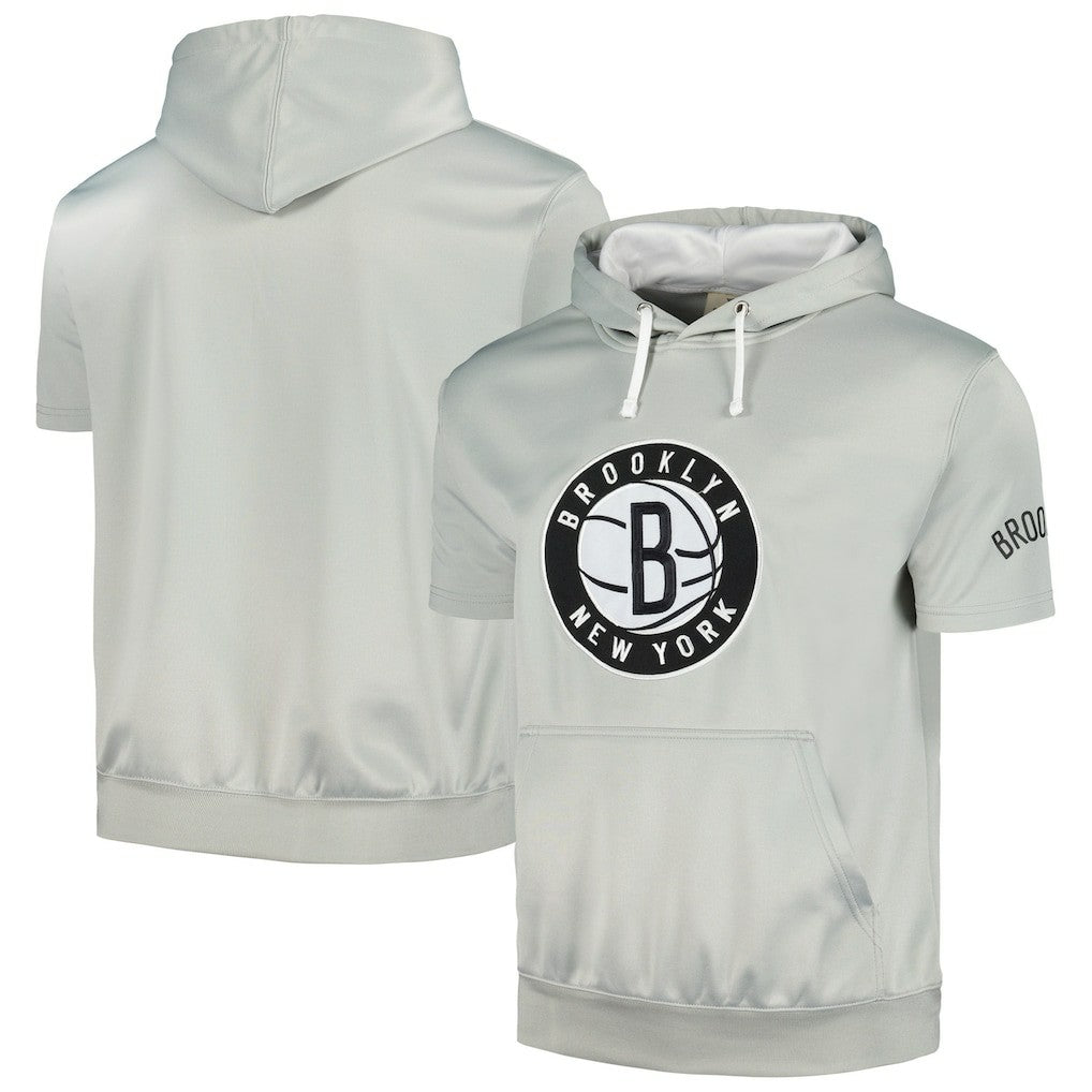 Brooklyn Nets Short Sleeve Pullover Hoodie - Silver/White for sale