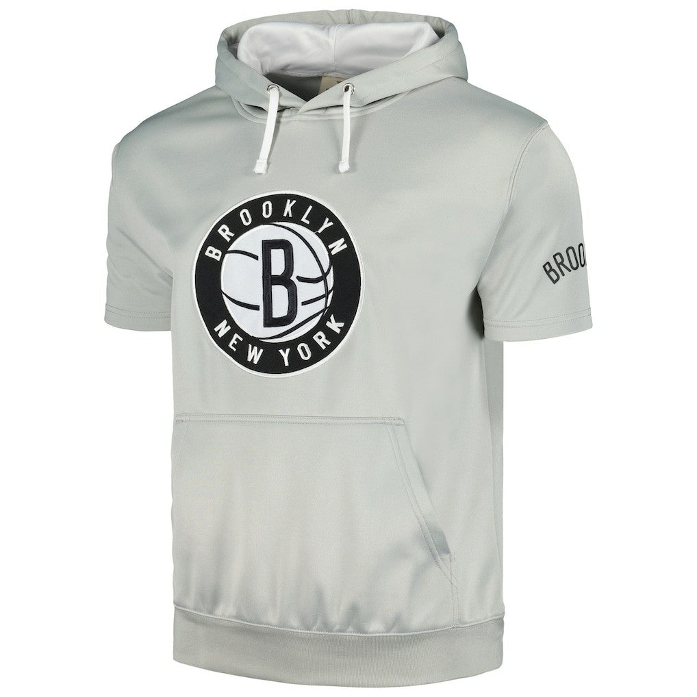Brooklyn Nets Short Sleeve Pullover Hoodie - Silver/White for sale