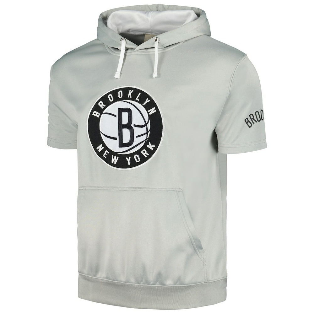 Brooklyn Nets Short Sleeve Pullover Hoodie - Silver/White for sale