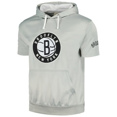 Brooklyn Nets Short Sleeve Pullover Hoodie - Silver/White for sale