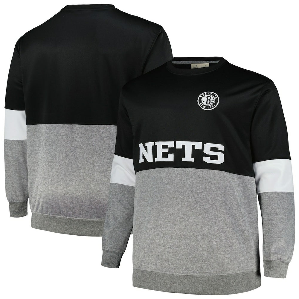 Brooklyn Nets Big & Tall Split Pullover Sweatshirt - Black/Heather Gray cheap