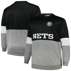 Brooklyn Nets Big & Tall Split Pullover Sweatshirt - Black/Heather Gray cheap