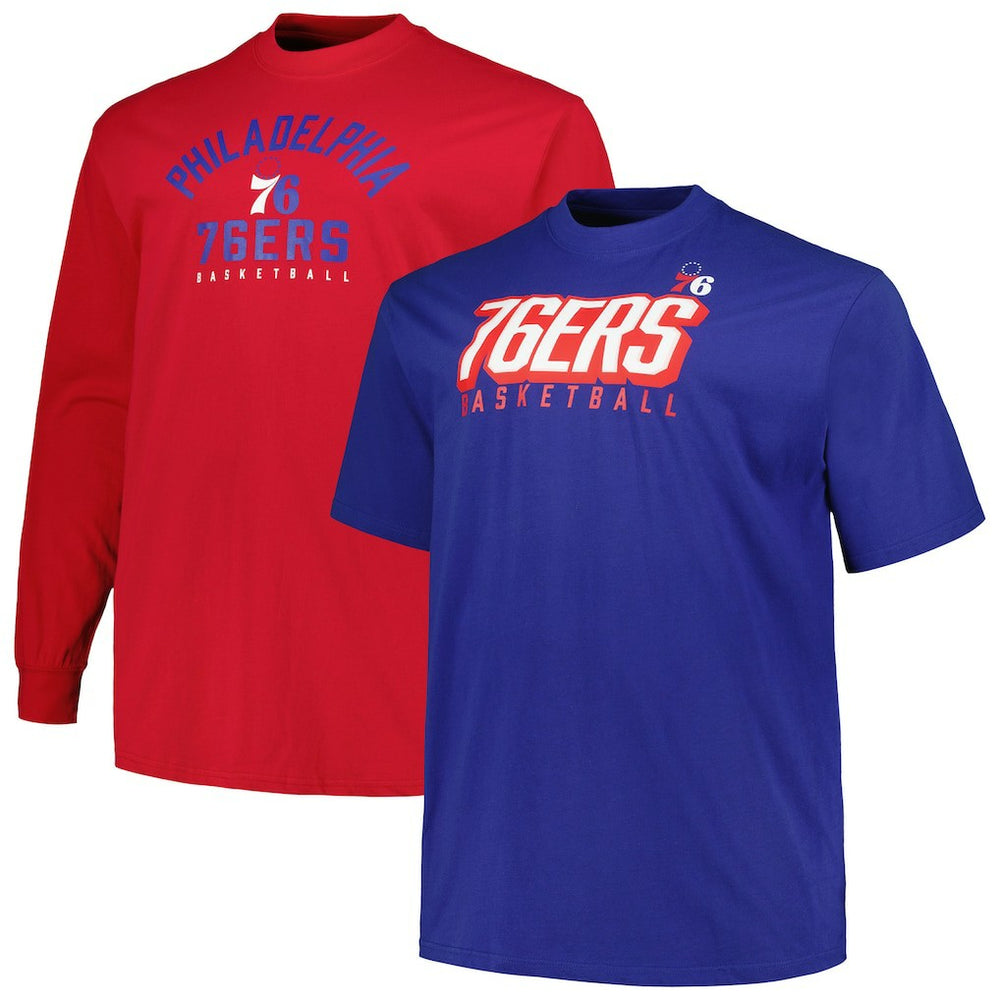 Philadelphia 76ers Big & Tall Short Sleeve & Long Sleeve T-Shirt Set - Royal/Red discount