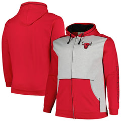 Chicago Bulls Big & Tall Contrast Pieced Stitched Full-Zip Hoodie - Red/Heather Gray on sale