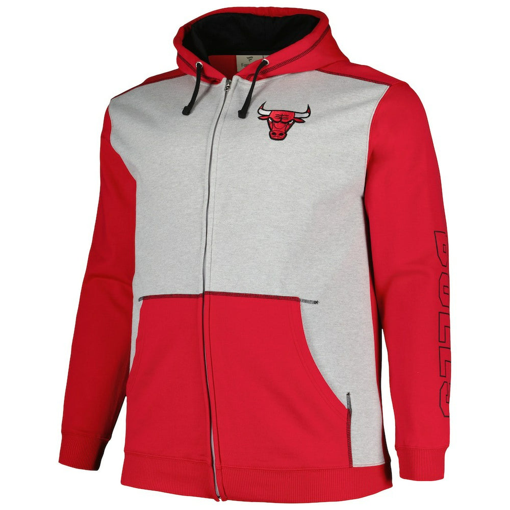 Chicago Bulls Big & Tall Contrast Pieced Stitched Full-Zip Hoodie - Red/Heather Gray on sale