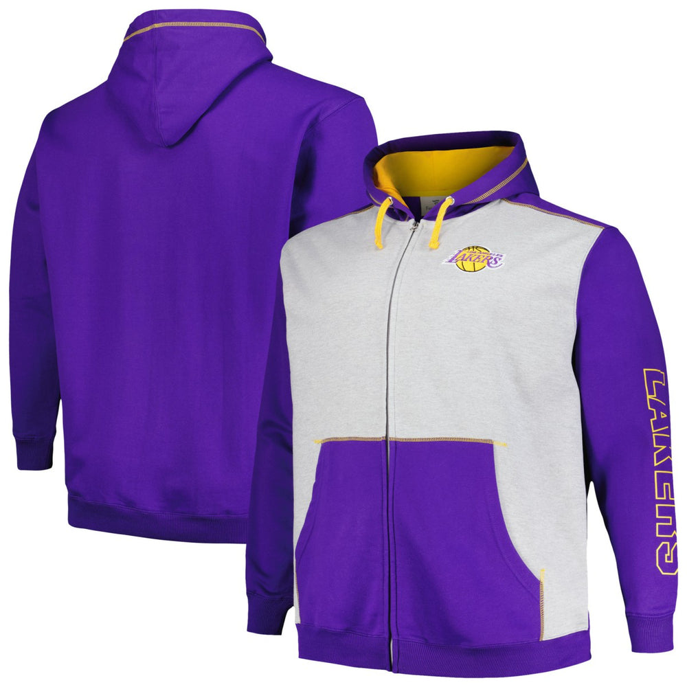 Los Angeles Lakers Big & Tall Contrast Pieced Stitched Full-Zip Hoodie - Purple/Heather Gray outlet