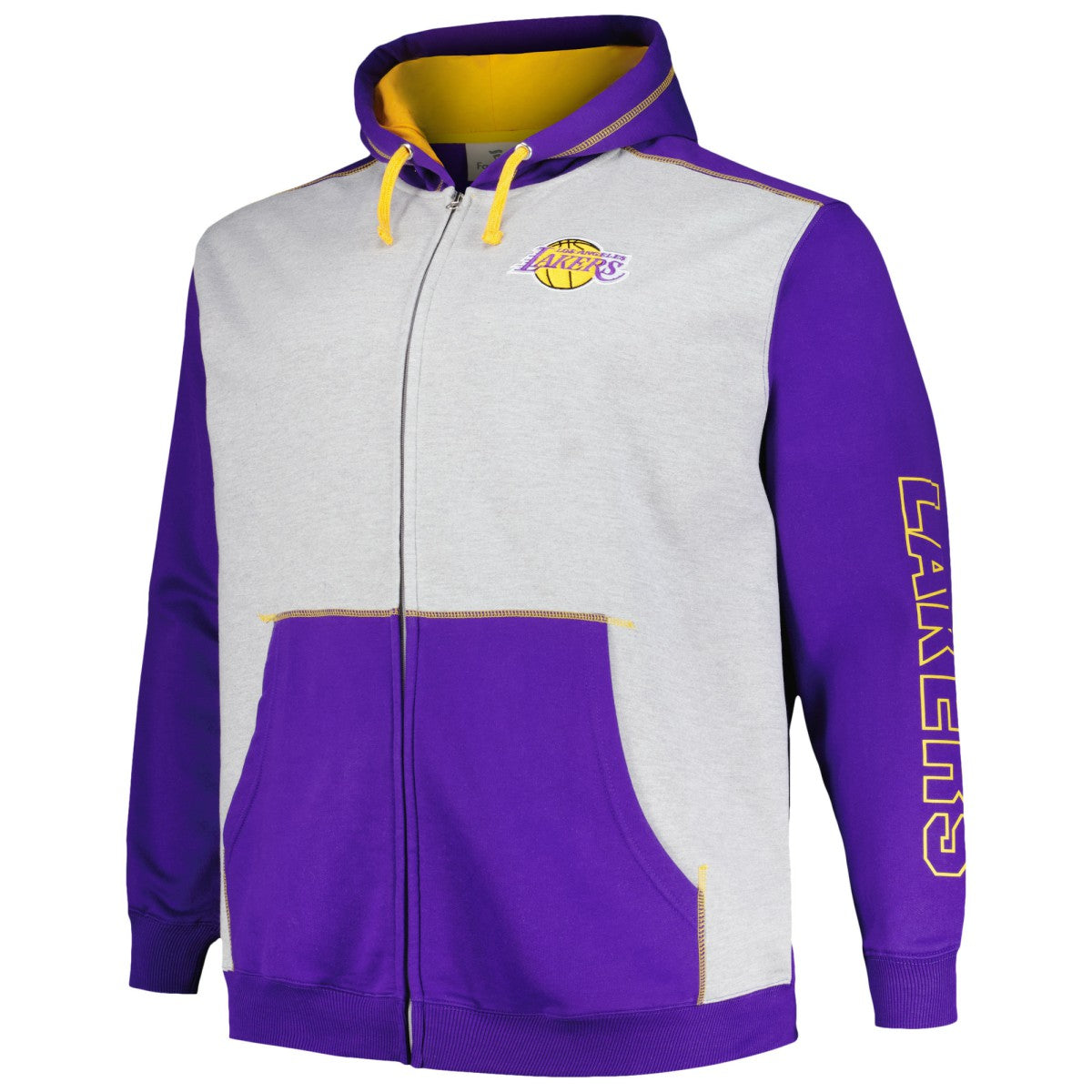Los Angeles Lakers Big & Tall Contrast Pieced Stitched Full-Zip Hoodie - Purple/Heather Gray outlet