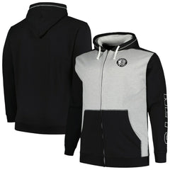 Brooklyn Nets Big & Tall Contrast Pieced Stitched Full-Zip Hoodie - Black/Heather Gray online