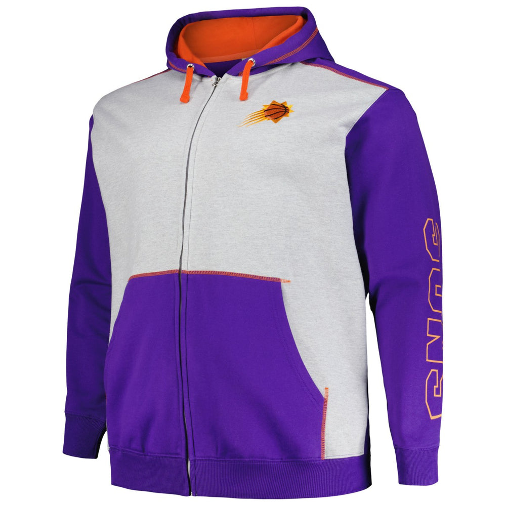 Phoenix Suns Big & Tall Contrast Pieced Stitched Full-Zip Hoodie - Purple/Heather Gray for sale