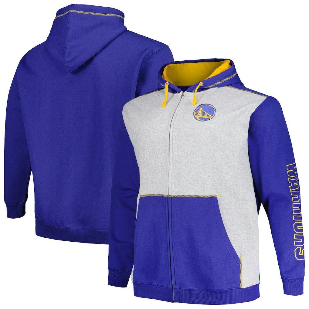 Golden State Warriors Big & Tall Contrast Pieced Stitched Full-Zip Hoodie sale - Royal/Heather Gray outlet