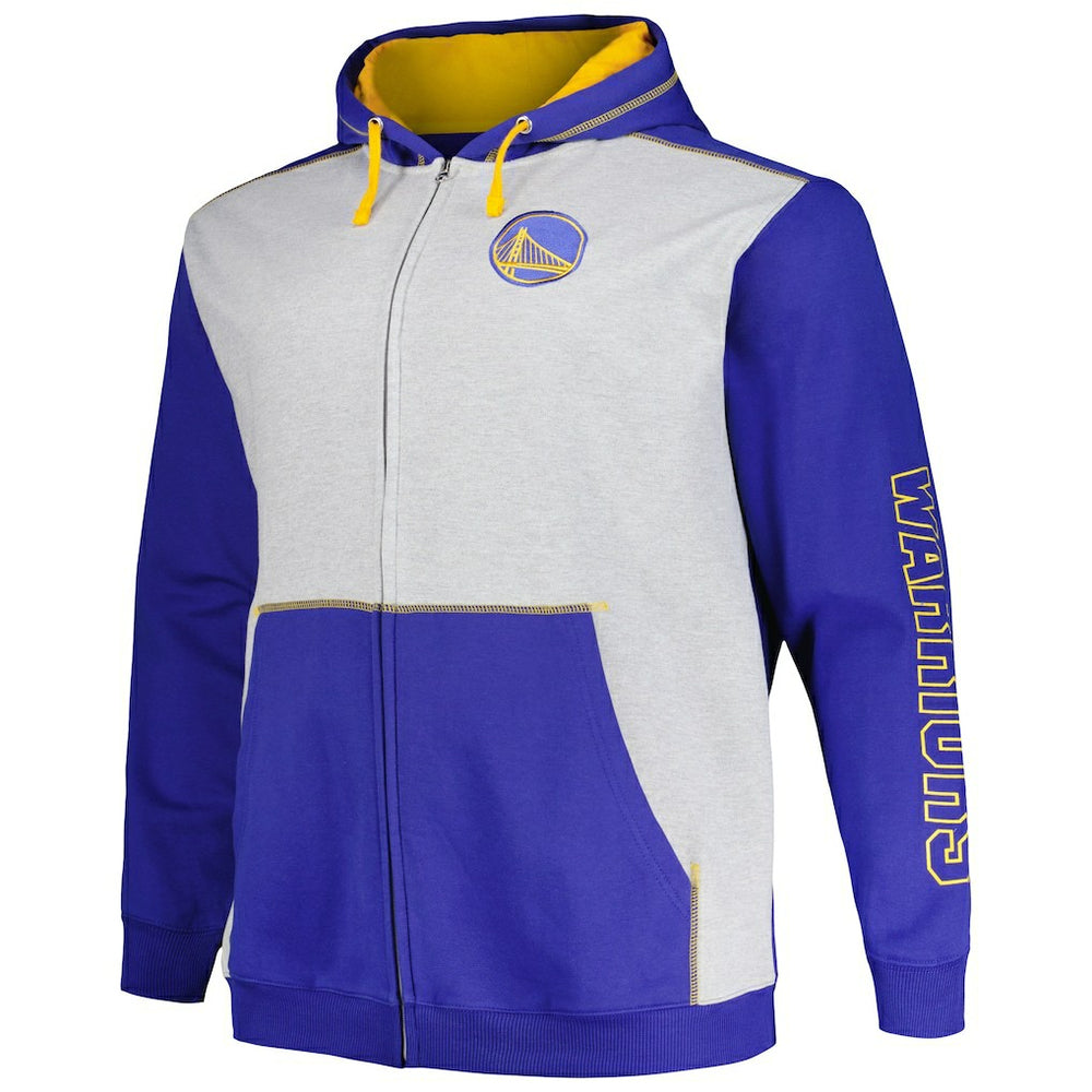 Golden State Warriors Big & Tall Contrast Pieced Stitched Full-Zip Hoodie sale - Royal/Heather Gray outlet