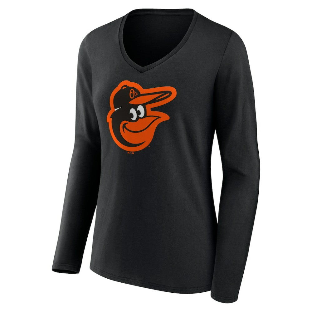 Baltimore Orioles Women's Official Logo V-Neck Long Sleeve T-Shirt Black