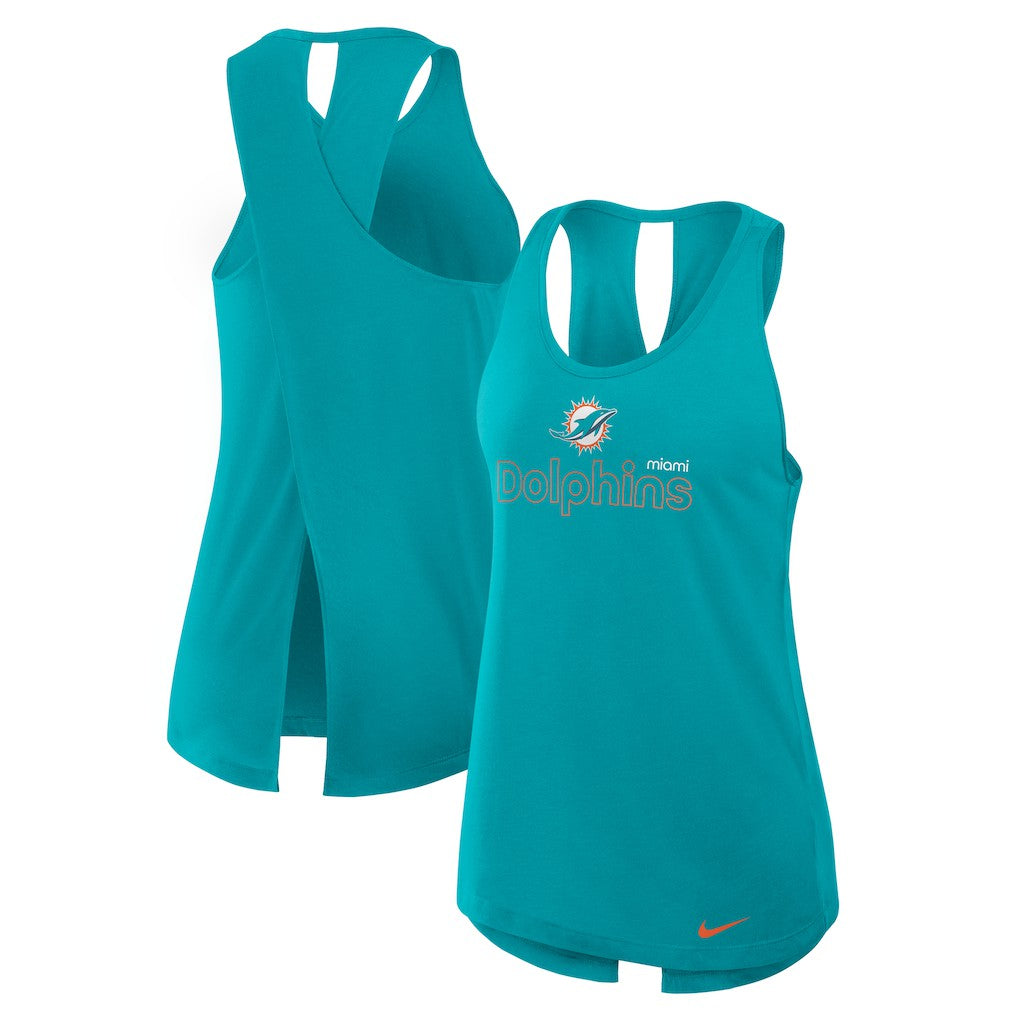 Miami Dolphins Women's Open-Back Crisscross Dri-FIT Tank Top - Aqua outlet