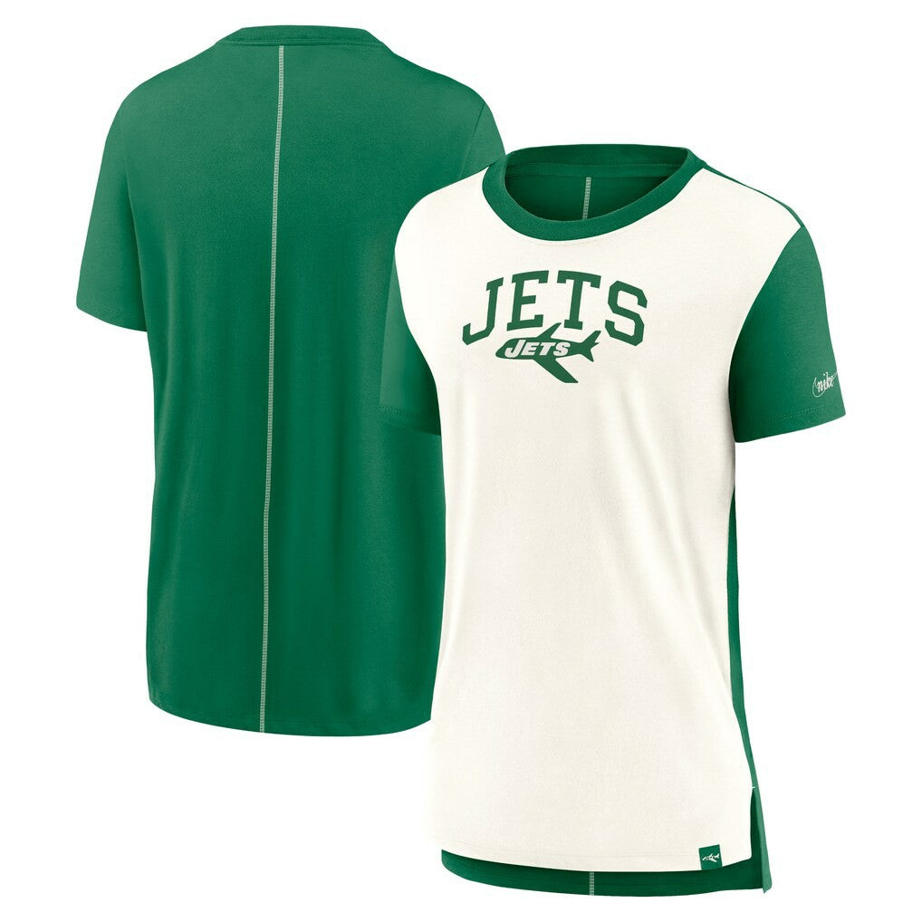 New York Jets Women's Wordmark Tri-Blend T-Shirt - Cream/Kelly Green sale