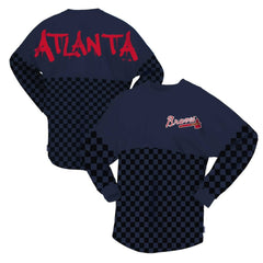 Atlanta Braves Women's Checker Print Long Sleeve T-Shirt Navy