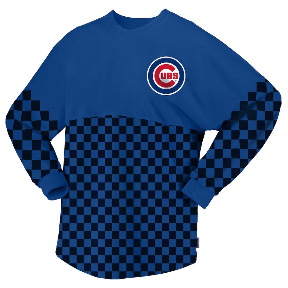 Chicago Cubs Women's Checker Print Long Sleeve T-Shirt Royal