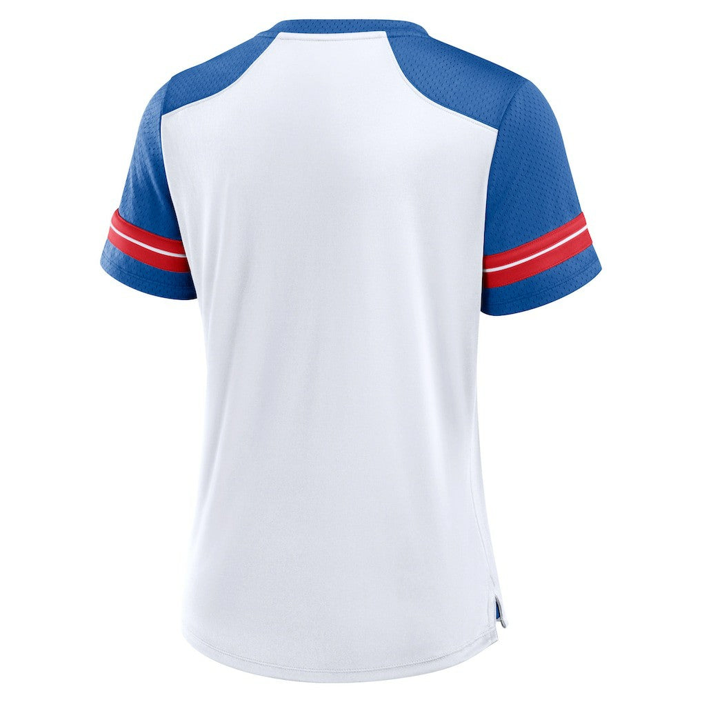 New York Giants Women's Foiled Primary Lace-Up T-Shirt - White/Royal cheap