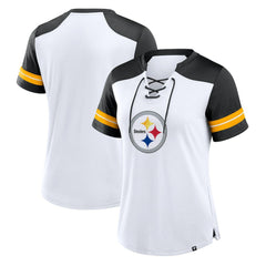 Pittsburgh Steelers Women's Foiled Primary Lace-Up T-Shirt - White/Black online
