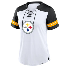 Pittsburgh Steelers Women's Foiled Primary Lace-Up T-Shirt - White/Black online