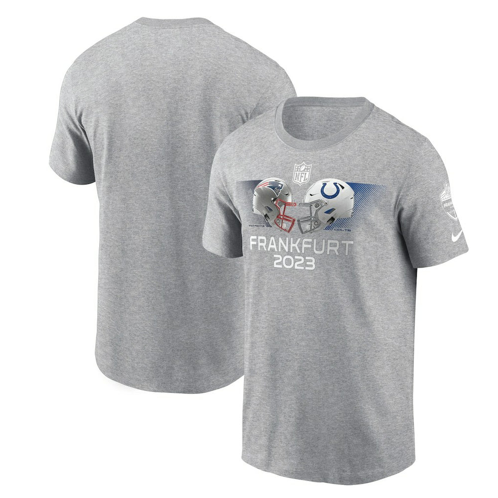 New England Patriots vs. Indianapolis Colts 2023 Frankfurt Game Essential T-Shirt - Heather Gray cheap