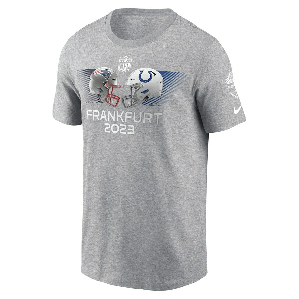 New England Patriots vs. Indianapolis Colts 2023 Frankfurt Game Essential T-Shirt - Heather Gray cheap