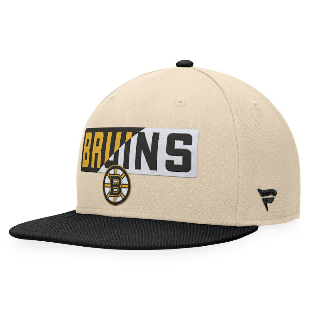 Boston Bruins Fanatics Goalaso Snapback Hat - Cream/Black Hats