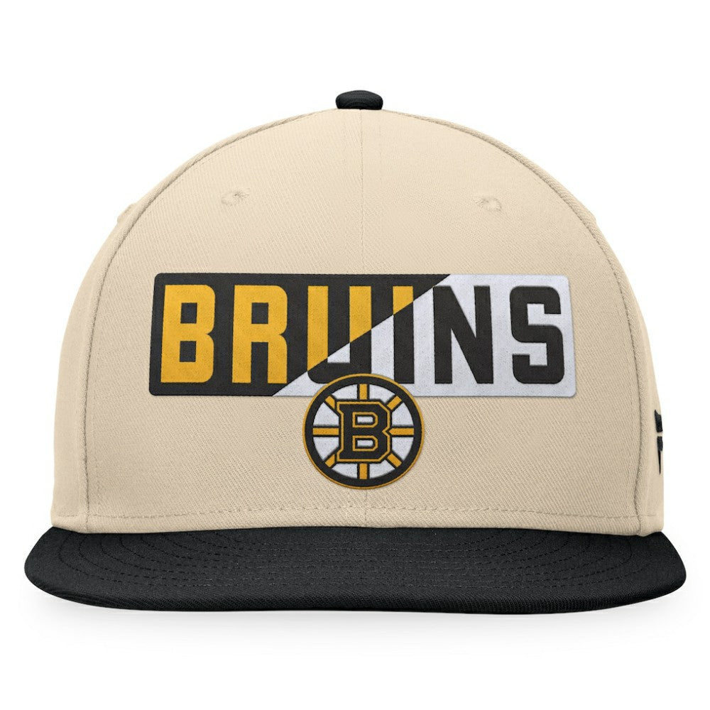 Boston Bruins Fanatics Goalaso Snapback Hat - Cream/Black Hats