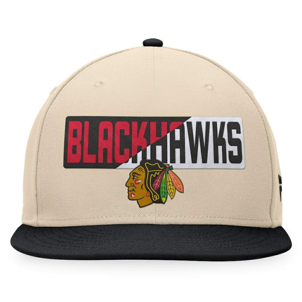 Chicago Blackhawks Fanatics Goalaso Snapback Hat - Cream/Black Hats