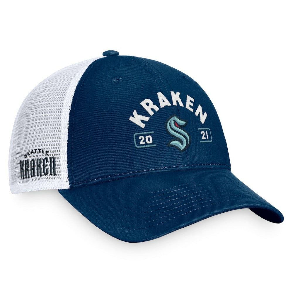 Seattle Kraken Fanatics Free Kick Trucker Adjustable Hat - Deep Sea Blue/White Hats