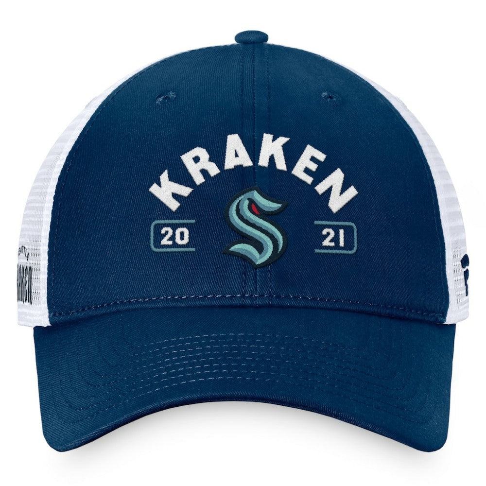 Seattle Kraken Fanatics Free Kick Trucker Adjustable Hat - Deep Sea Blue/White Hats
