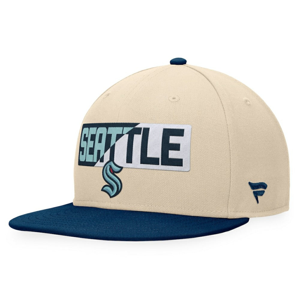 Seattle Kraken Fanatics Goalaso Snapback Hat - Cream/Deep Sea Blue Hats