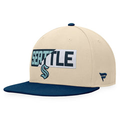 Seattle Kraken Fanatics Goalaso Snapback Hat - Cream/Deep Sea Blue Hats
