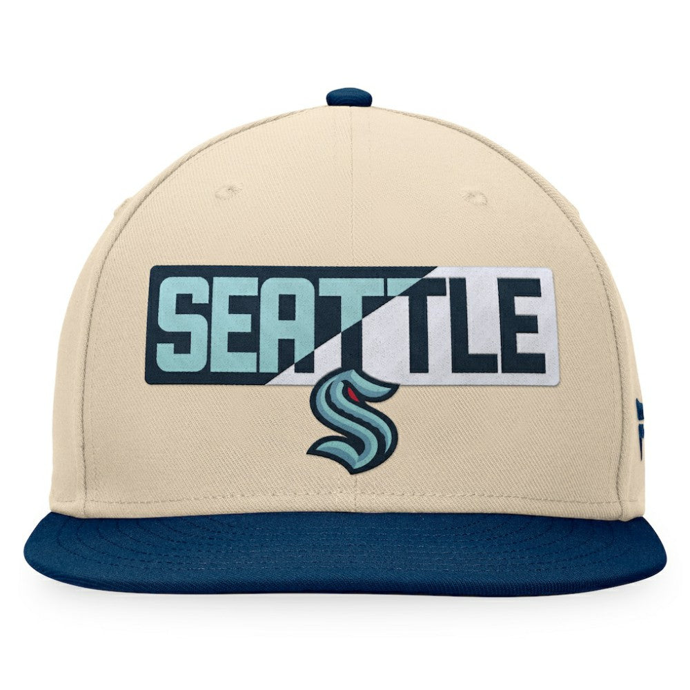 Seattle Kraken Fanatics Goalaso Snapback Hat - Cream/Deep Sea Blue Hats