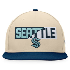 Seattle Kraken Fanatics Goalaso Snapback Hat - Cream/Deep Sea Blue Hats
