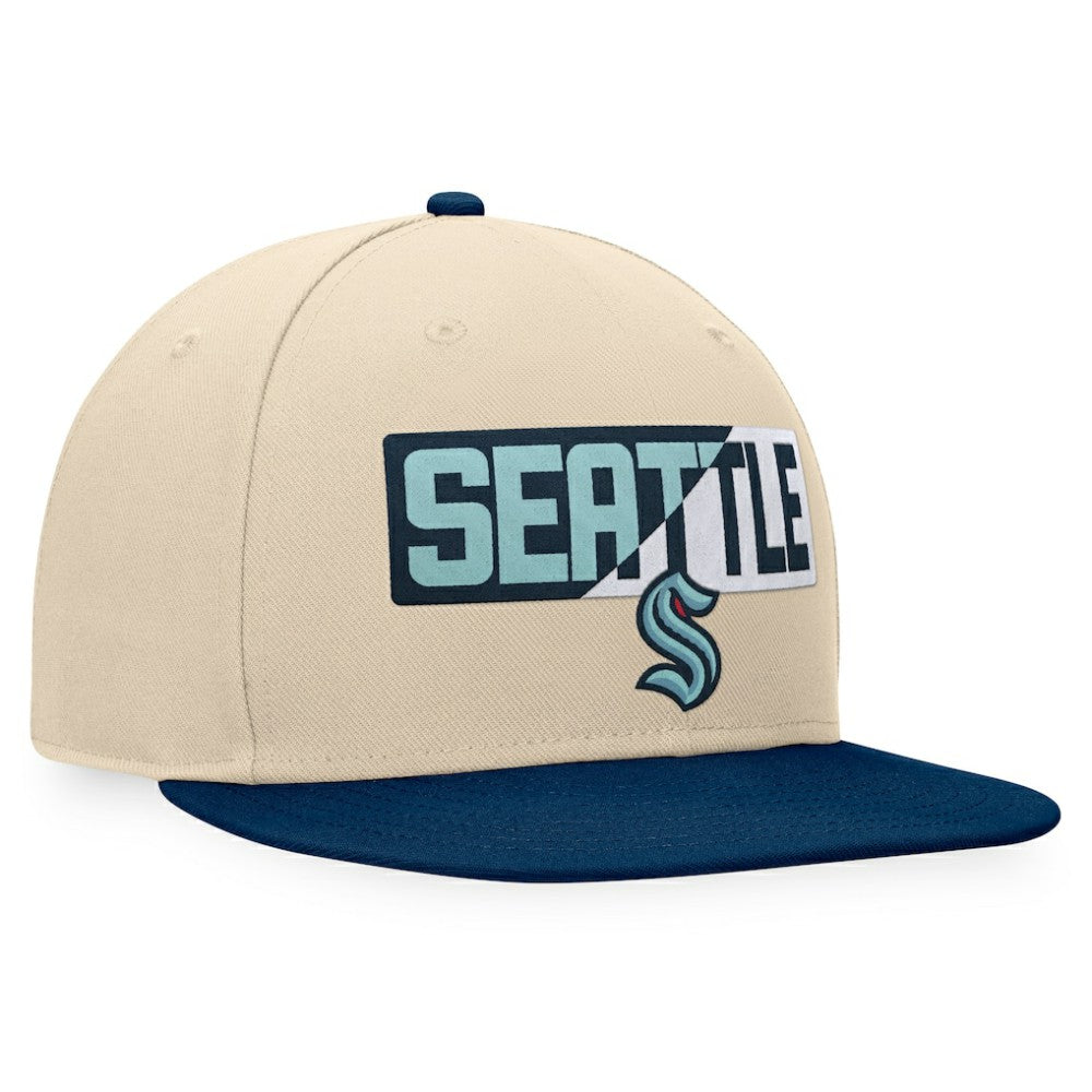 Seattle Kraken Fanatics Goalaso Snapback Hat - Cream/Deep Sea Blue Hats