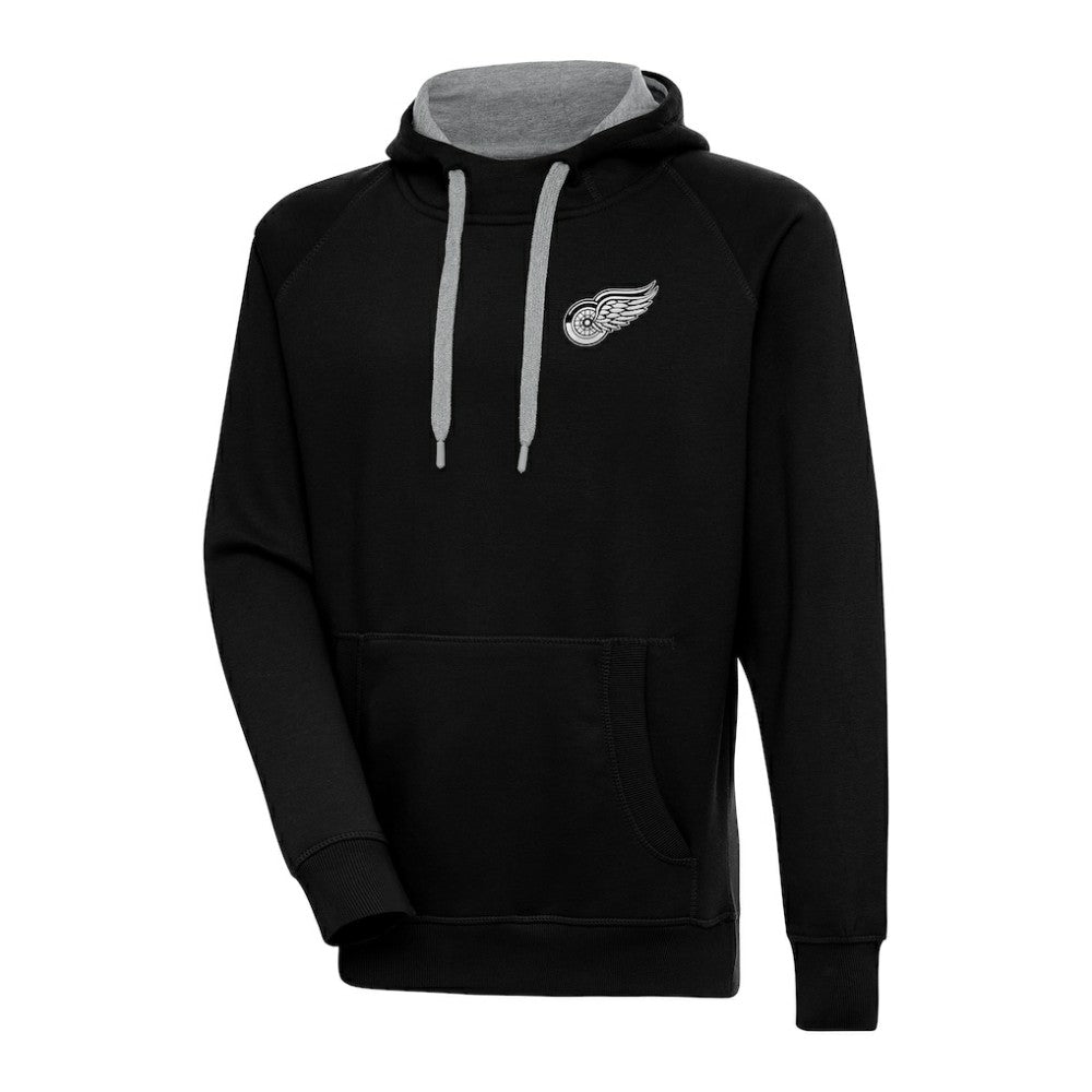 Detroit Red Wings Antigua Metallic Logo Victory Pullover Hoodie - Black Hoodies