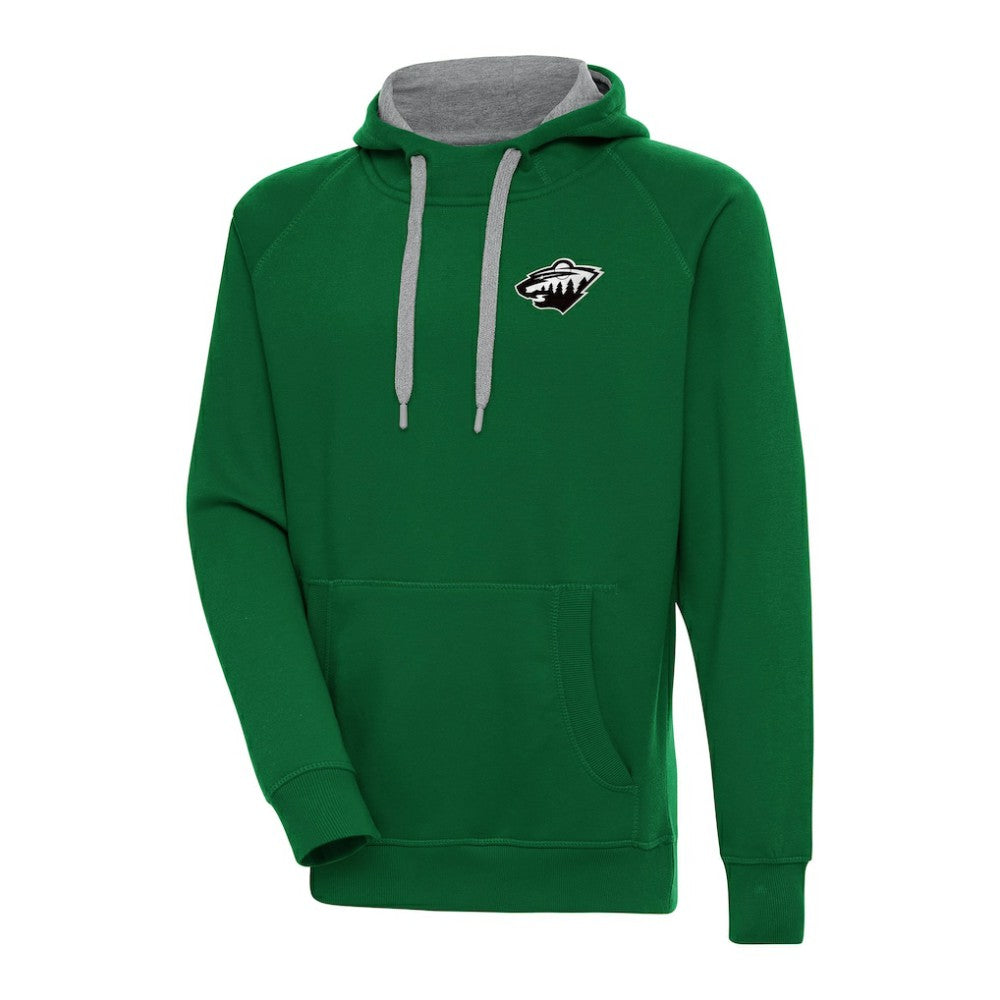 Minnesota Wild Antigua Metallic Logo Victory Pullover Hoodie - Green Hoodies
