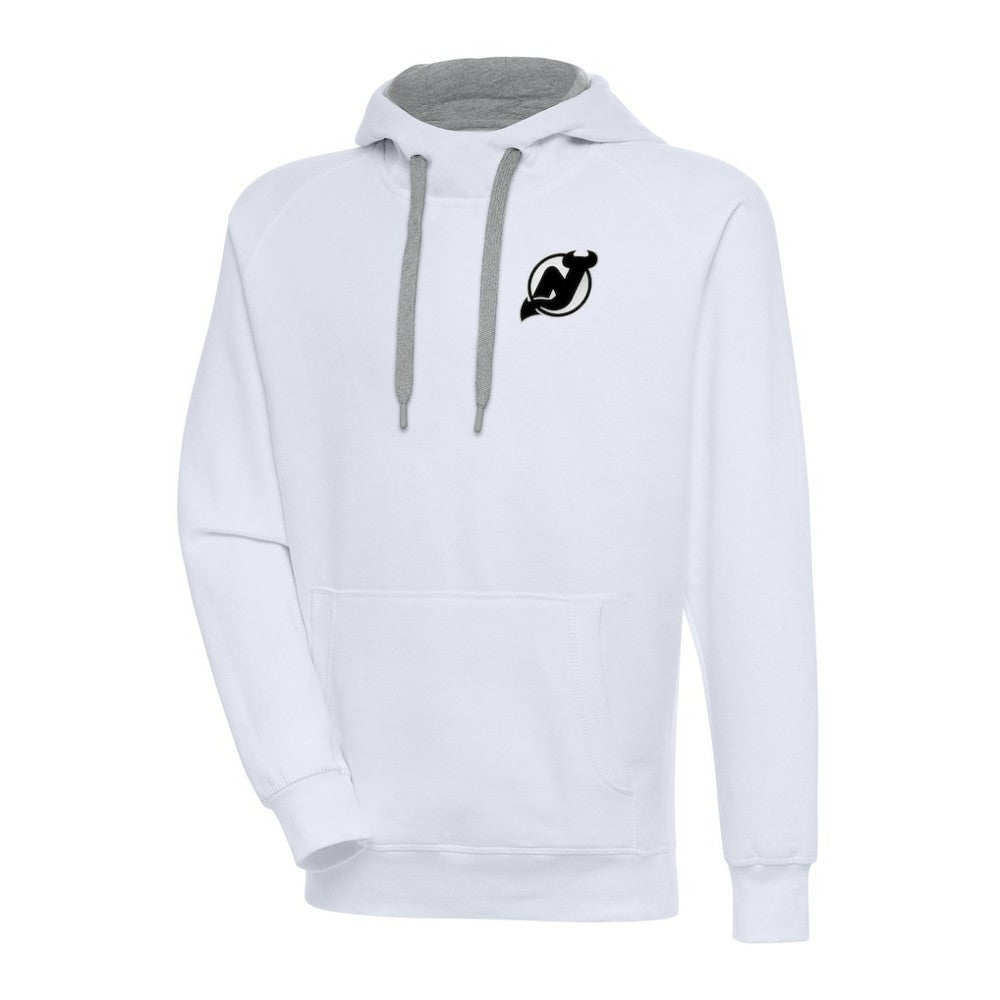 New Jersey Devils Antigua Metallic Logo Victory Pullover Hoodie - White Jerseys