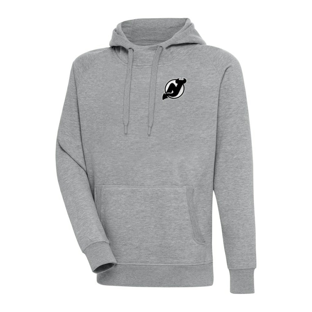 New Jersey Devils Antigua Metallic Logo Victory Pullover Hoodie - Heather Gray Jerseys