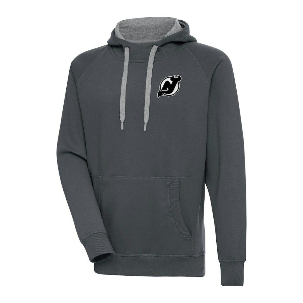 New Jersey Devils Antigua Metallic Logo Victory Pullover Hoodie - Charcoal Jerseys