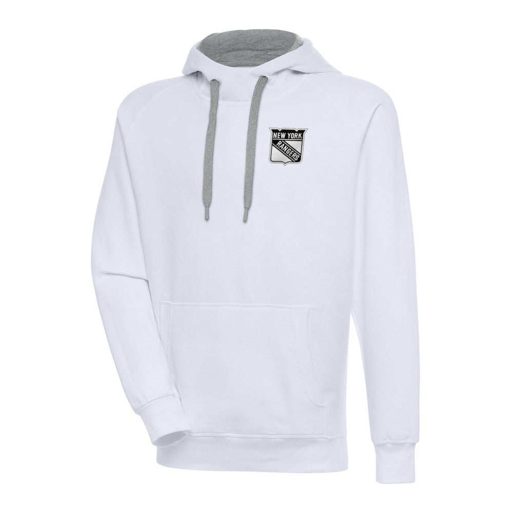 New York Rangers Antigua Metallic Logo Victory Pullover Hoodie - White Hoodies