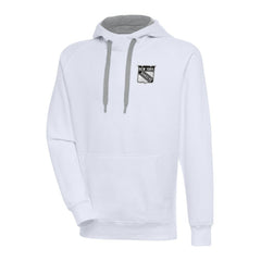 New York Rangers Antigua Metallic Logo Victory Pullover Hoodie - White Hoodies