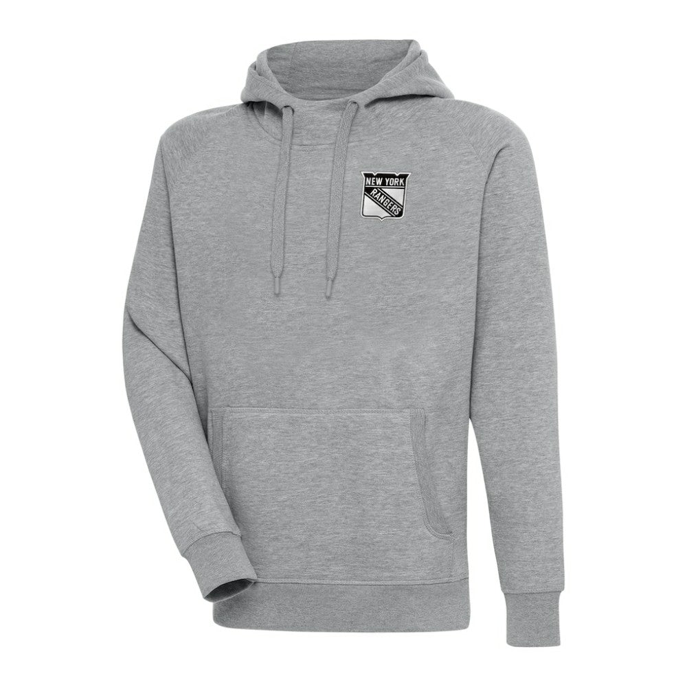 New York Rangers Antigua Metallic Logo Victory Pullover Hoodie - Heather Gray Hoodies