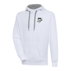 Pittsburgh Penguins Antigua Metallic Logo Victory Pullover Hoodie - White Hoodies
